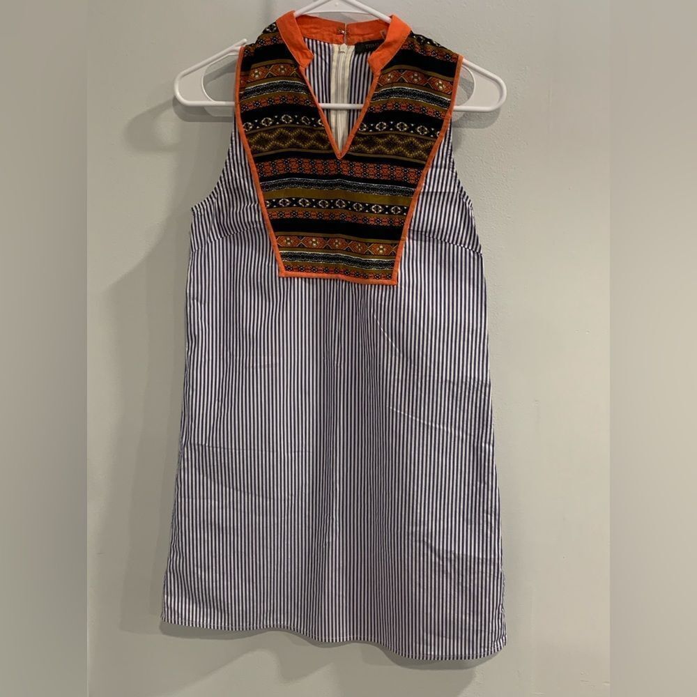 THML Striped Mini Dress with Embroidered Detail